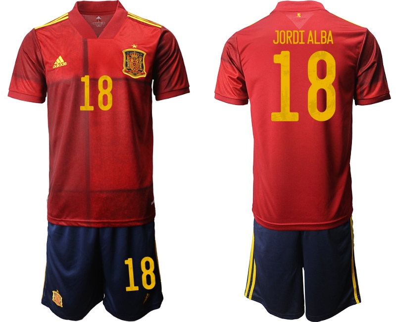 Men 2021 European Cup Spain home red #18 Soccer Jersey